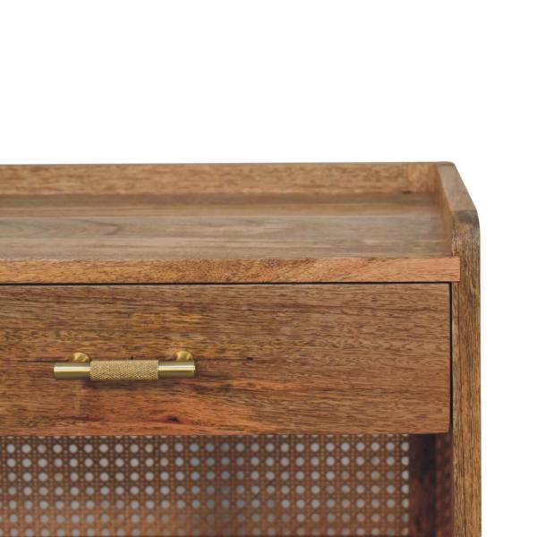 Solid Mango Wood Oak Finished 1 Drawer 2 Slots Larissa T-Bar Open Bedside - Image 4