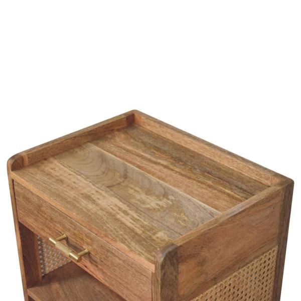 Solid Mango Wood Oak Finished 1 Drawer 2 Slots Larissa T-Bar Open Bedside - Image 5