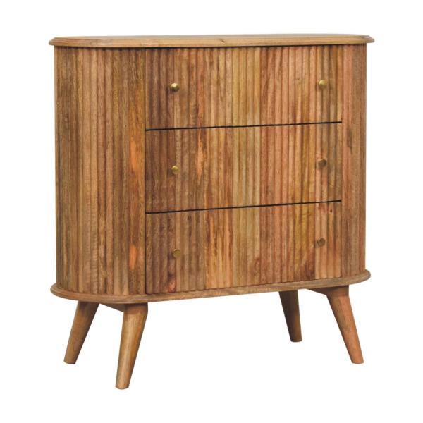 Solid Mango Wood Oak Finished 3 Drawer Patterned Soba Nordic Chest - Image 2