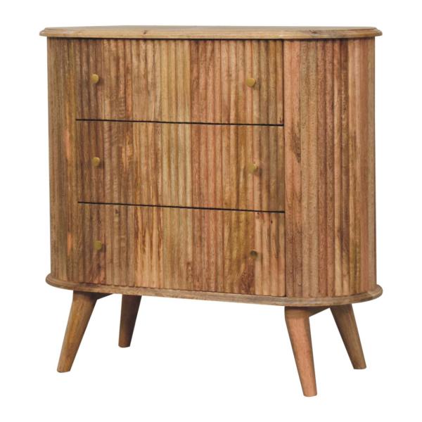 Solid Mango Wood Oak Finished 3 Drawer Patterned Soba Nordic Chest - Image 3