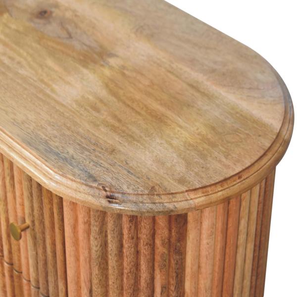 Solid Mango Wood Oak Finished 3 Drawer Patterned Soba Nordic Chest - Image 5