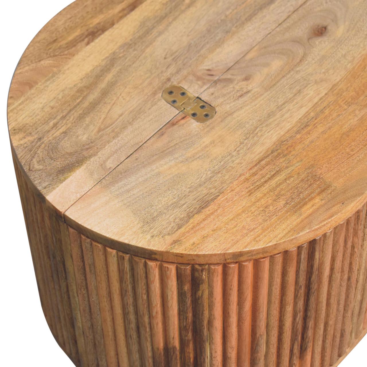 Solid Mango Wood Oak Finished Soba Ball Coffee Table with Storage Compartment & Liftable Lid - Image 5