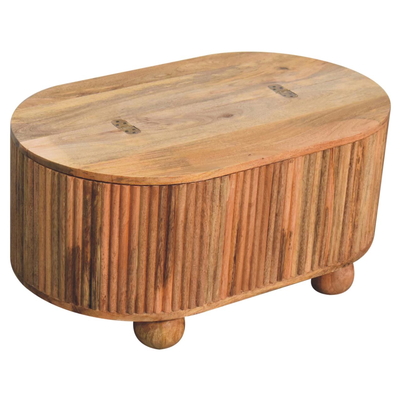 Solid Mango Wood Oak Finished Soba Ball Coffee Table with Storage Compartment & Liftable Lid - Image 6