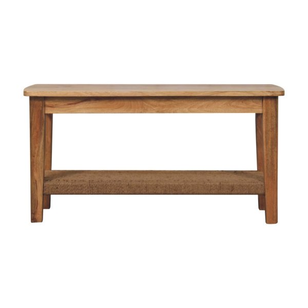Solid Mango Wood Oak Finished Rope Wound Shelf Coffee Table