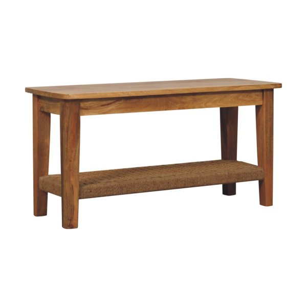 Solid Mango Wood Oak Finished Rope Wound Shelf Coffee Table - Image 2