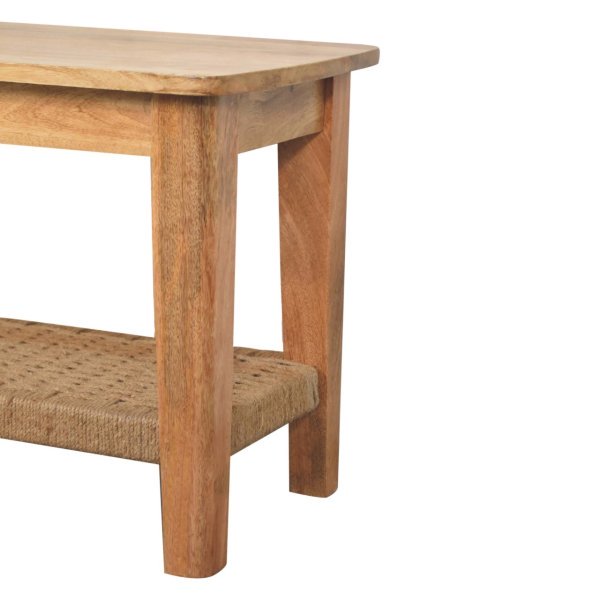Solid Mango Wood Oak Finished Rope Wound Shelf Coffee Table - Image 5