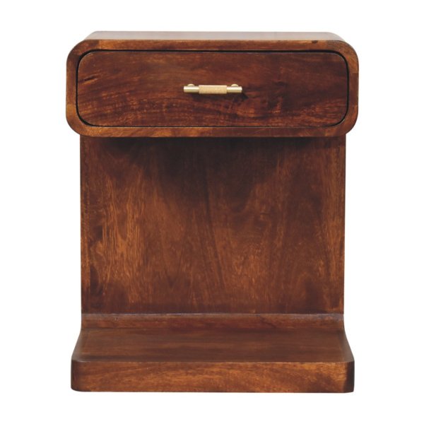Solid Mango Wood Chestnut Finished 1 Drawer T-Bar Rounded Bedside