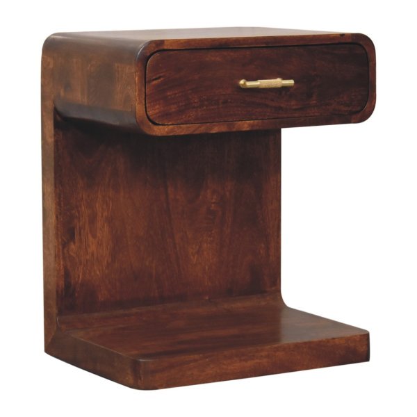 Solid Mango Wood Chestnut Finished 1 Drawer T-Bar Rounded Bedside - Image 2