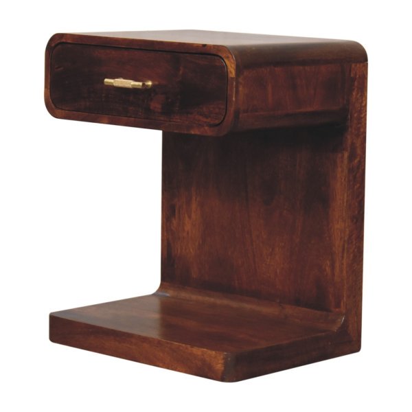 Solid Mango Wood Chestnut Finished 1 Drawer T-Bar Rounded Bedside - Image 3