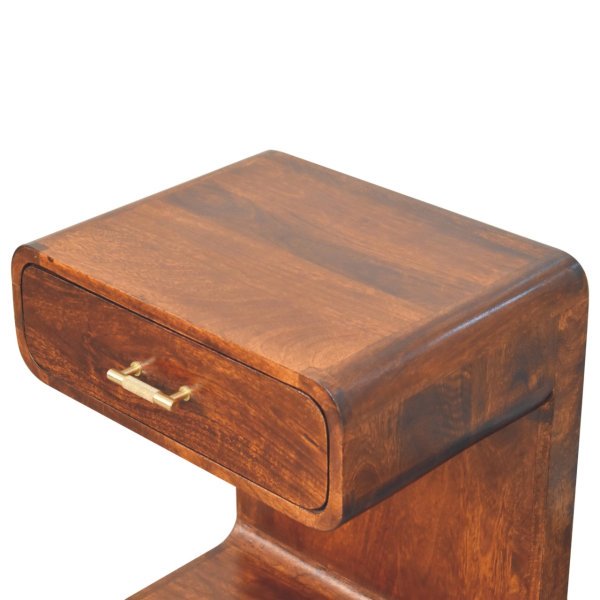 Solid Mango Wood Chestnut Finished 1 Drawer T-Bar Rounded Bedside - Image 5