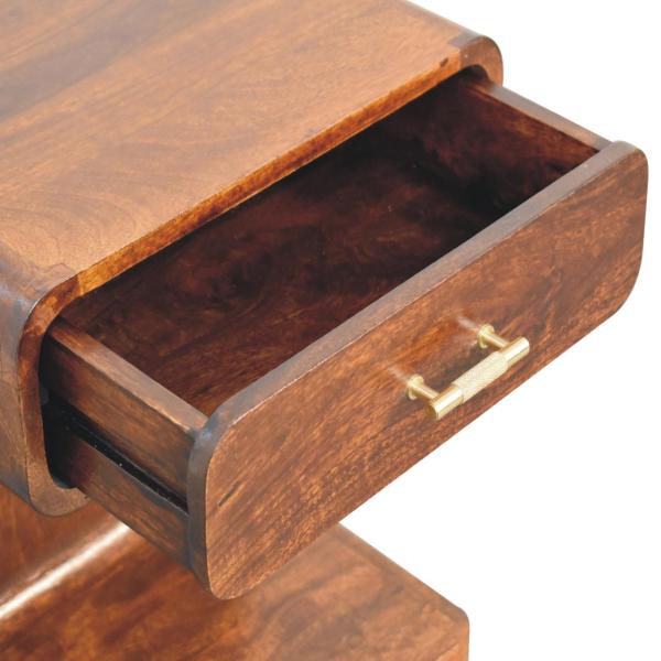 Solid Mango Wood Chestnut Finished 1 Drawer T-Bar Rounded Bedside - Image 6