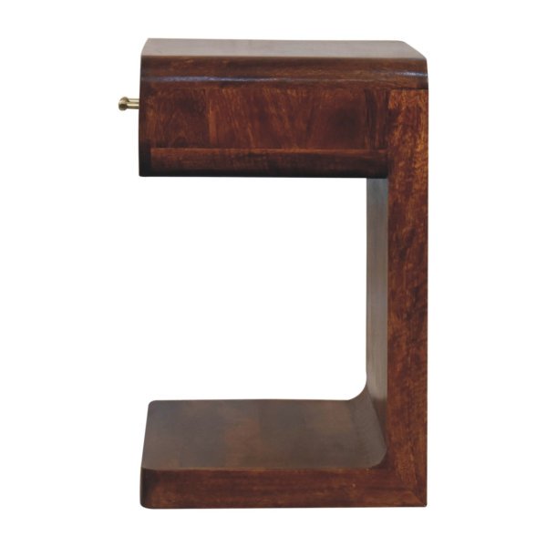 Solid Mango Wood Chestnut Finished 1 Drawer T-Bar Rounded Bedside - Image 8
