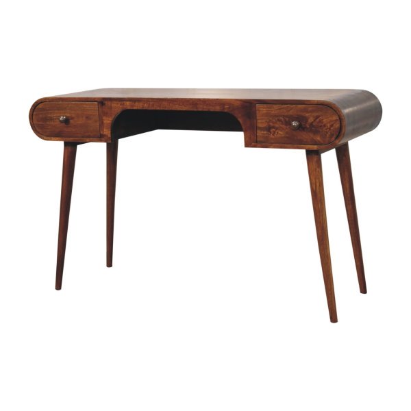 Solid Mango Wood Chestnut Finished 2 Drawer London Arch Writing Desk - Image 2