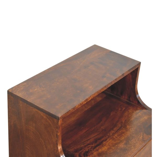 Solid Mango Wood Chestnut Finished 1 Drawer T-bar Handle High Back Bedside - Image 6