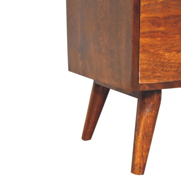 Solid Mango Wood Chestnut Finished 1 Drawer T-bar Handle High Back Bedside - Image 7