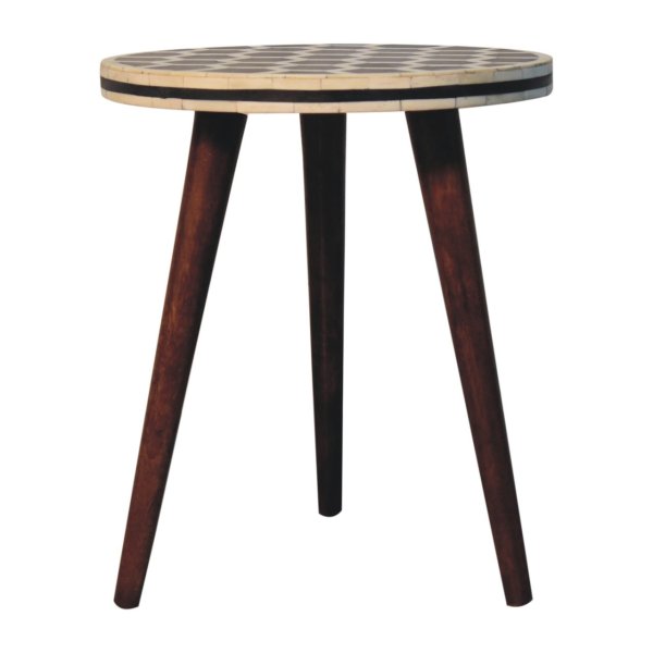 Solid Mango Wood Honey Caramel Finished Bone Inlay Tripod Stool - Image 7