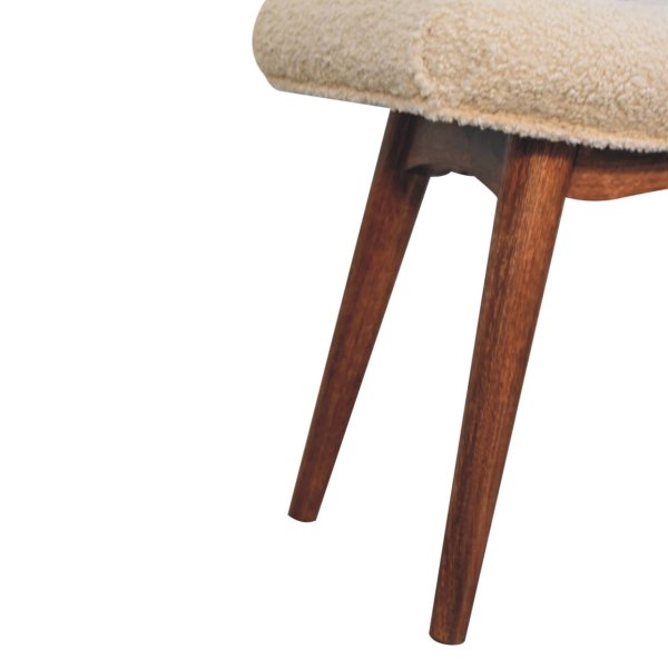 Solid Mango Wood Honey Caramel Finished Boucle Cream Upholstered Curved Bench - Image 7