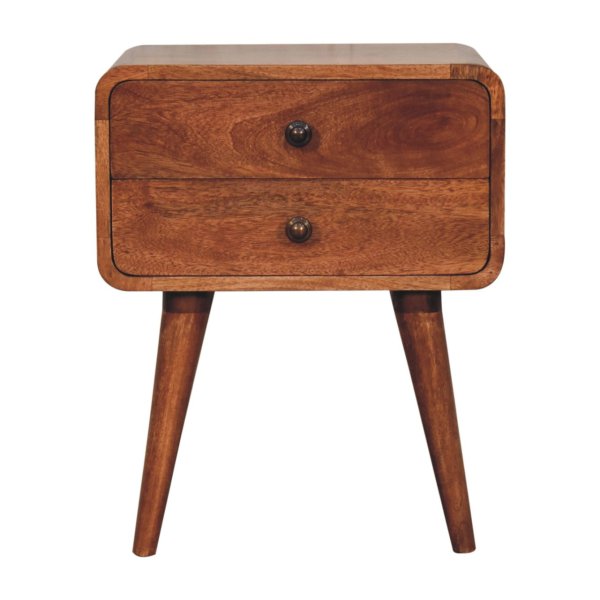 Solid Mango Wood Curved Honey Caramel Finished 2 Drawer Bedside - Image 9