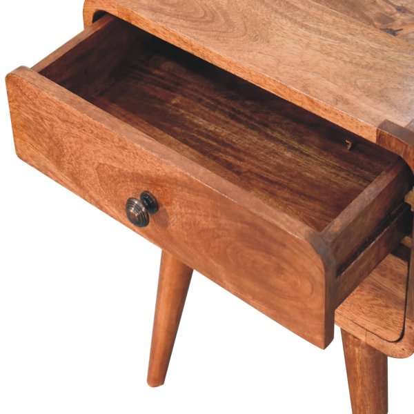Solid Mango Wood Curved Honey Caramel Finished 2 Drawer Bedside - Image 4