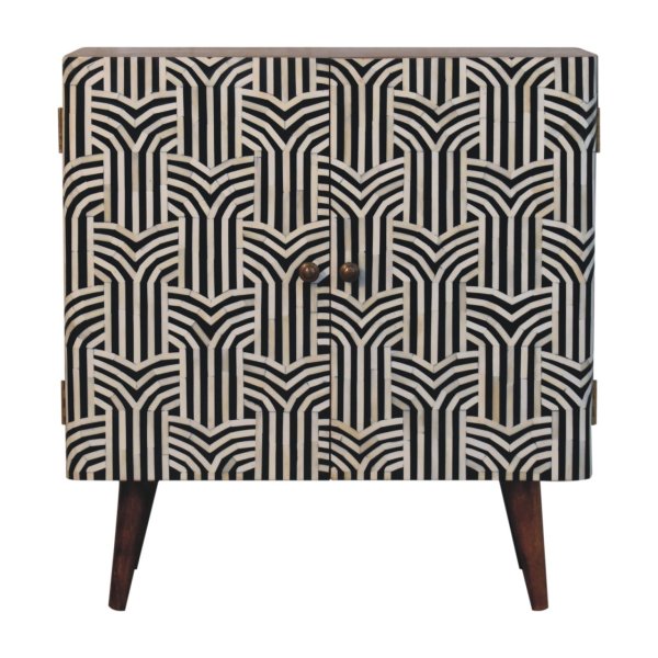 Solid Mango Wood Honey Caramel Finished 2 Door Edessa Bone Inlay Cabinet