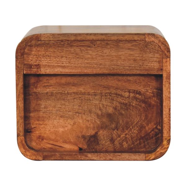 Solid Mango Wood Honey Caramel Finished 2 Drawer Mini Curved Wall Mounted Bedside - Image 8