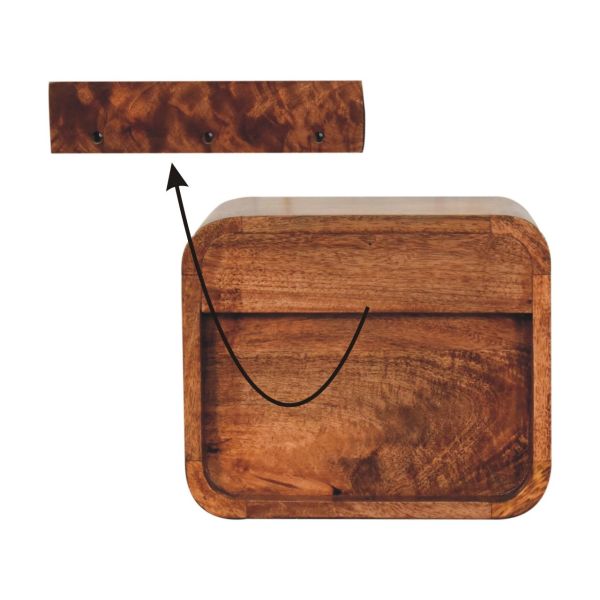 Solid Mango Wood Honey Caramel Finished 2 Drawer Mini Curved Wall Mounted Bedside - Image 9