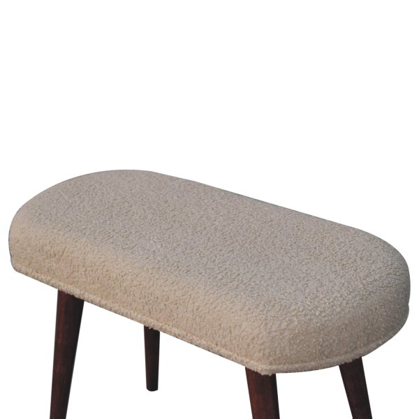 Solid Mango Wood Honey Caramel Finished Upholstered Boucle Cream Nordic Bench - Image 5