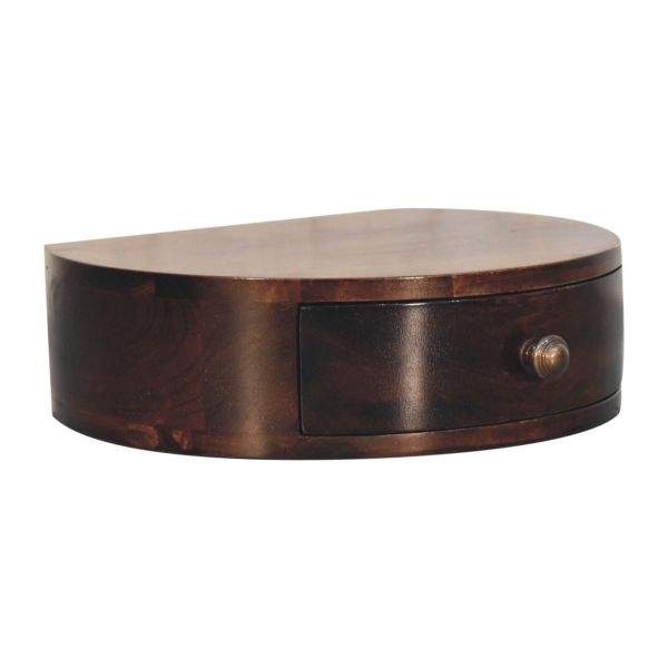 Solid Mango Wood California Walnut Finished 1 Drawer Wall Mounted Rounded Bedside - Image 2