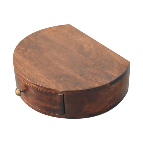 Solid Mango Wood California Walnut Finished 1 Drawer Wall Mounted Rounded Bedside - Image 5