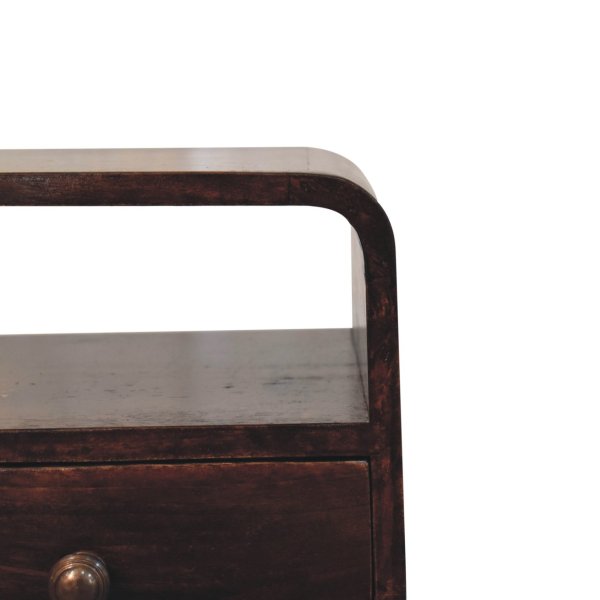 Solid Mango Wood Mini California Walnut Finished 1Drawer 1 Slot Curved Bedside - Image 4