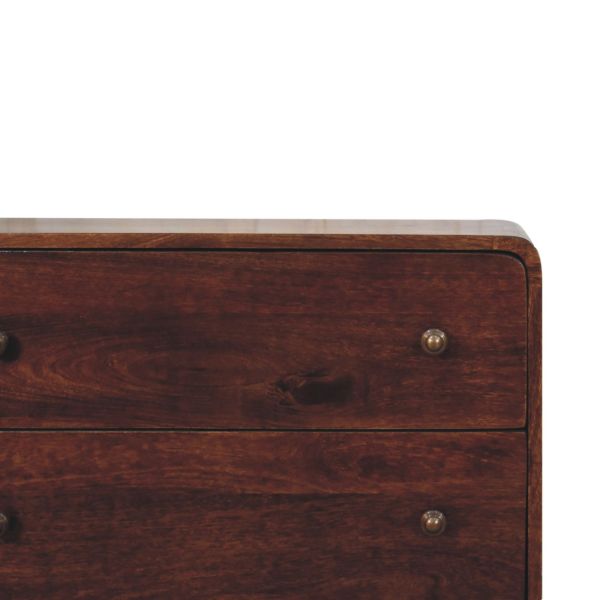 Solid Mango Wood California Walnut Finished 3 Drawer Curved Chest - Image 3