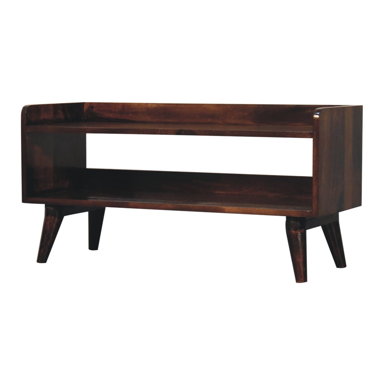 Solid Mango Wood California Walnut Finished Nordic Storage Bench - Image 3