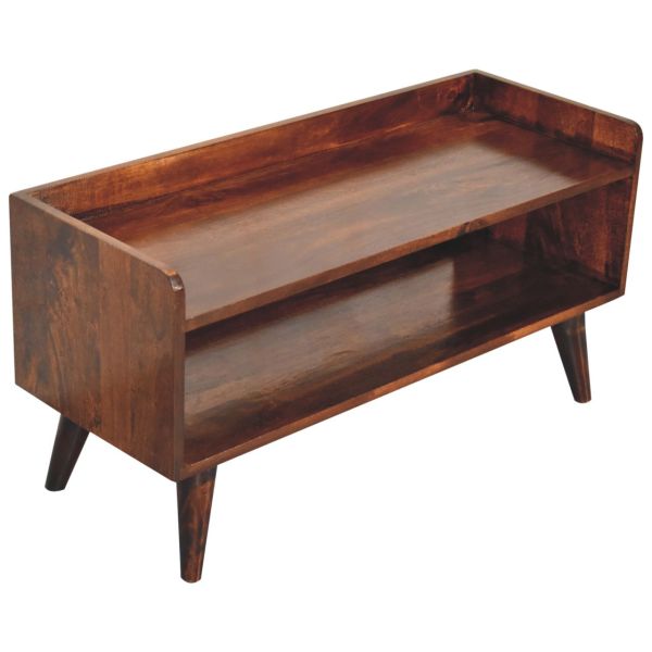 Solid Mango Wood California Walnut Finished Nordic Storage Bench - Image 6