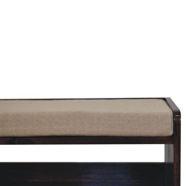 Solid Mango Wood California Walnut Finished Bench with Linen Seat Pad - Image 3