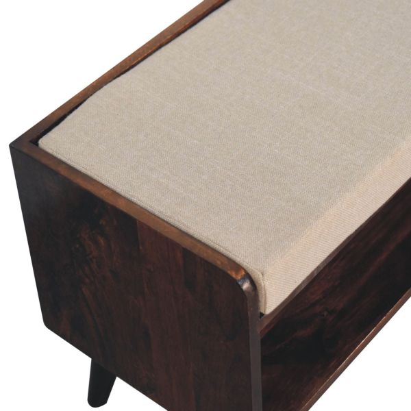 Solid Mango Wood California Walnut Finished Bench with Linen Seat Pad - Image 4