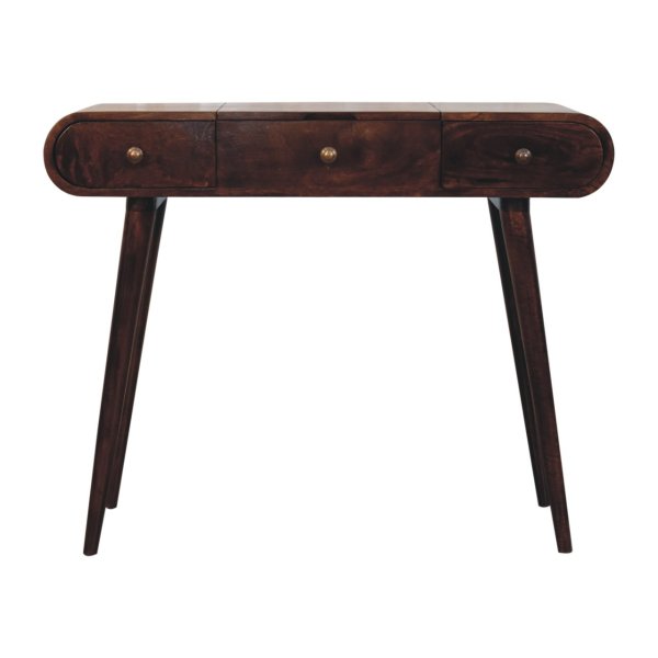 Solid Mango Wood California Walnut Dressing Table with Foldable Mirror