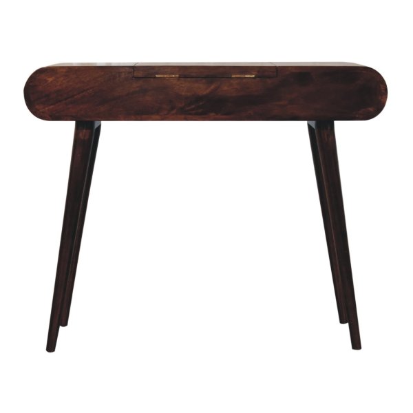 Solid Mango Wood California Walnut Dressing Table with Foldable Mirror - Image 10