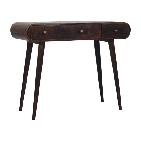 Solid Mango Wood California Walnut Dressing Table with Foldable Mirror - Image 2