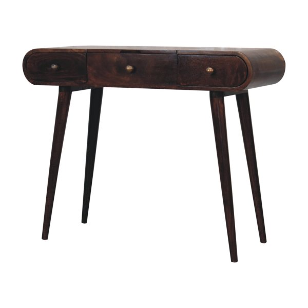 Solid Mango Wood California Walnut Dressing Table with Foldable Mirror - Image 3