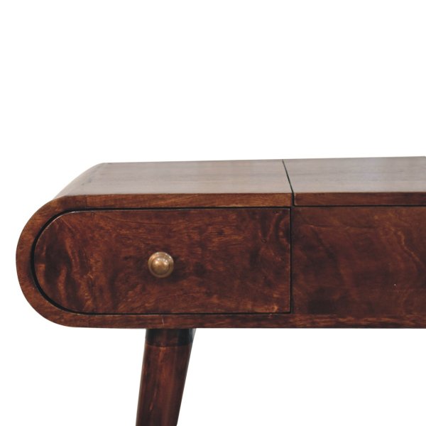 Solid Mango Wood California Walnut Dressing Table with Foldable Mirror - Image 4