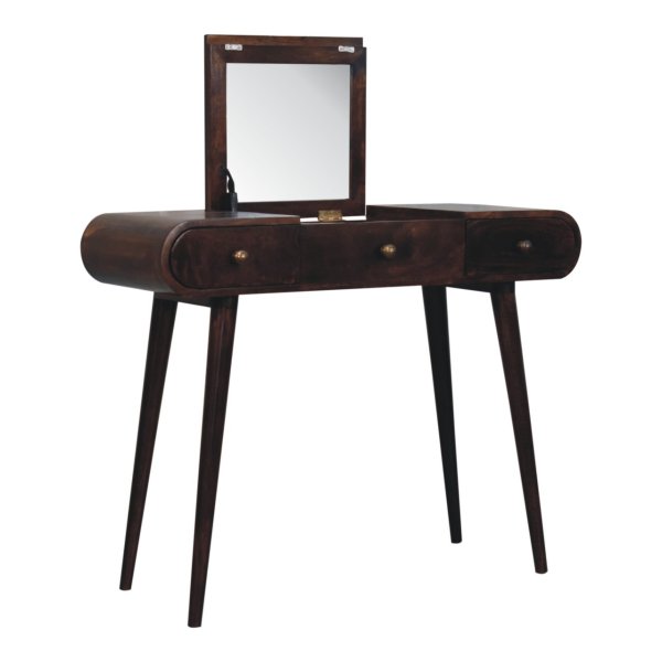 Solid Mango Wood California Walnut Dressing Table with Foldable Mirror - Image 6