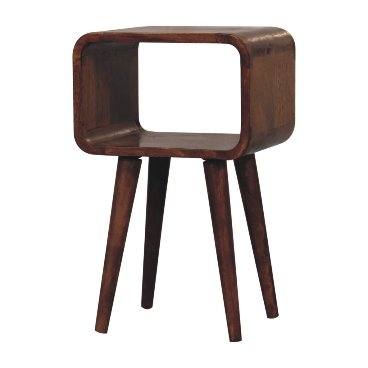 Solid Mango Wood Mini Honey Caramel Curved Open Bedside - Image 3