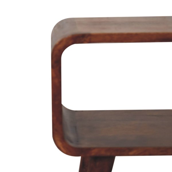 Solid Mango Wood Mini Honey Caramel Curved Open Bedside - Image 4