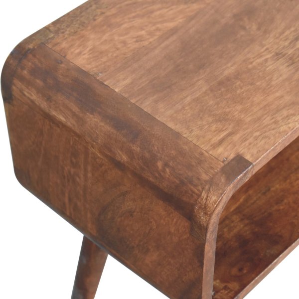 Solid Mango Wood Mini Honey Caramel Curved Open Bedside - Image 6