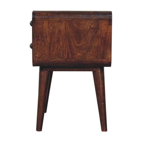 Solid Mango Wood Curved California Walnut Finished 2 Drawer Bedside