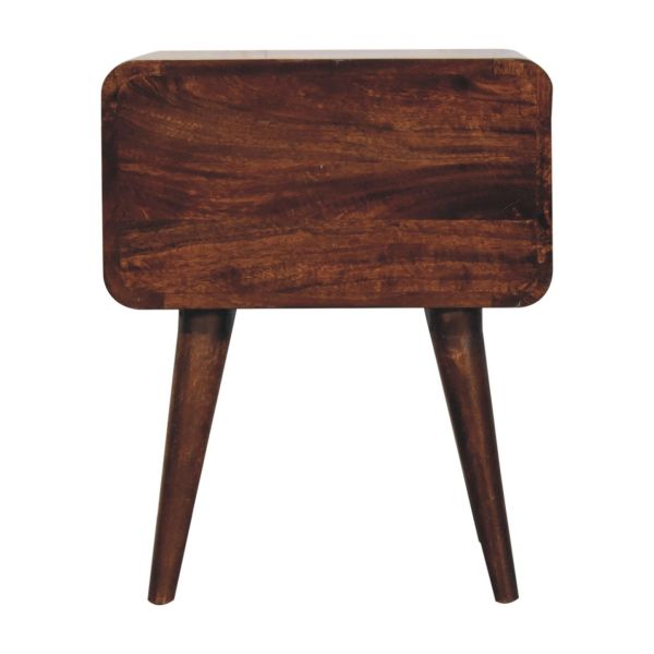 Solid Mango Wood Curved California Walnut Finished 2 Drawer Bedside - Image 9