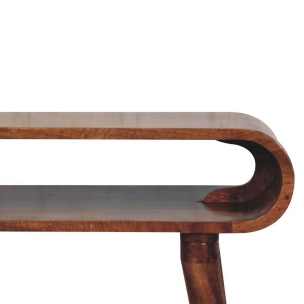 Solid Mango Wood Honey Caramel Finished Amaya Nordic Style Open Console Table - Image 5