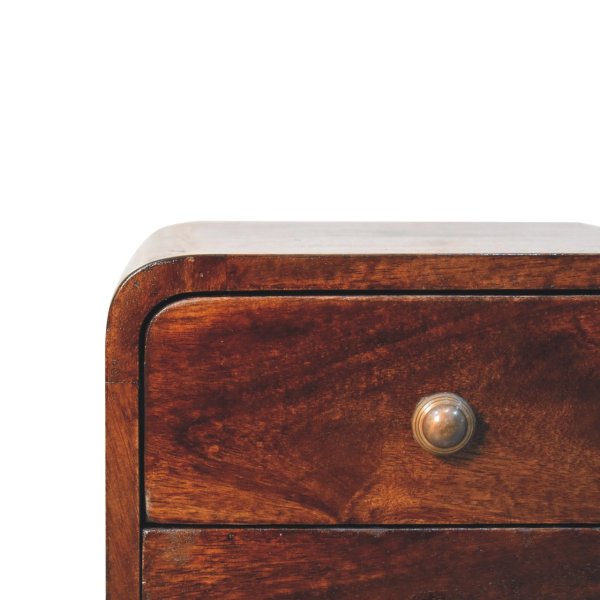 Solid Mango Wood California Walnut Finished 2 Drawer Mini Curved Bedside - Image 4