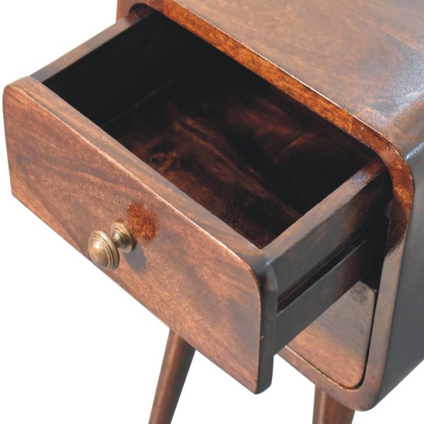 Solid Mango Wood California Walnut Finished 2 Drawer Mini Curved Bedside - Image 6