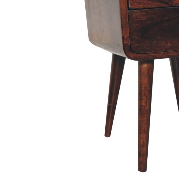 Solid Mango Wood California Walnut Finished 2 Drawer Mini Curved Bedside - Image 7